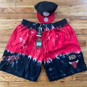 Chicago bulls shorts size 2x with a Detroit pistons snap back, brand new!